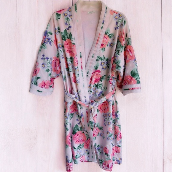 VTG Adonna Cotton Polyester Nightgown Floral Wrap Robe Pink Purple Green EUC - Picture 7 of 12